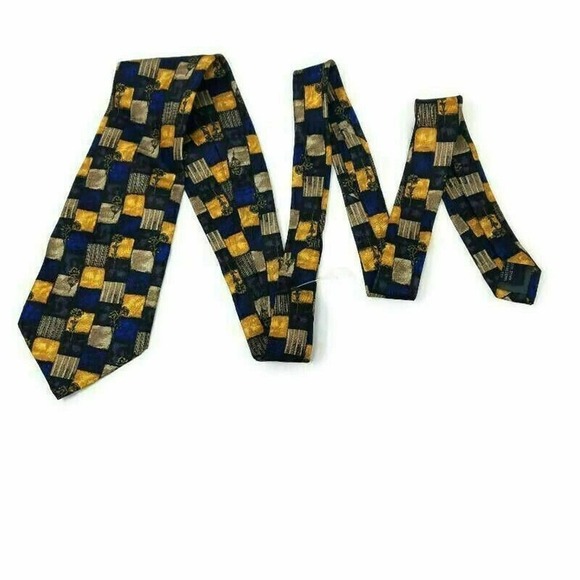 Manzoni Mens Necktie Multicolor Blue Patchwork 100% Silk Classic Tie 59"L - Picture 2 of 7